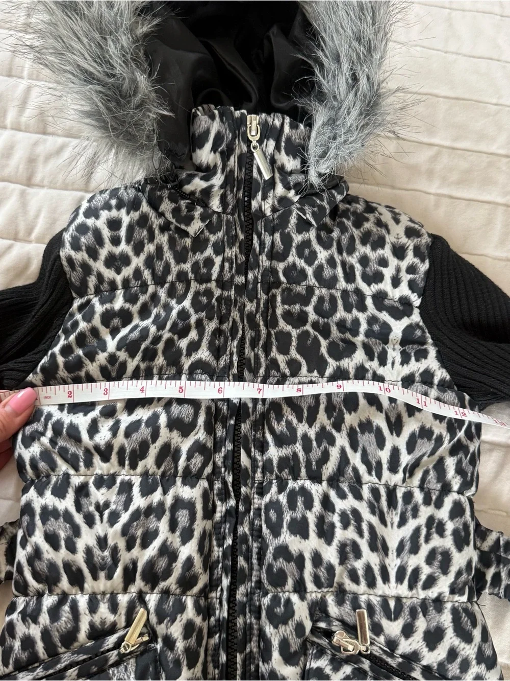 Y2K Urban Republic girls animal print puffer coat jacket faux fur hood size 3T
